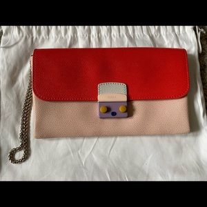 Coral and Baby Pink Furla Clutch